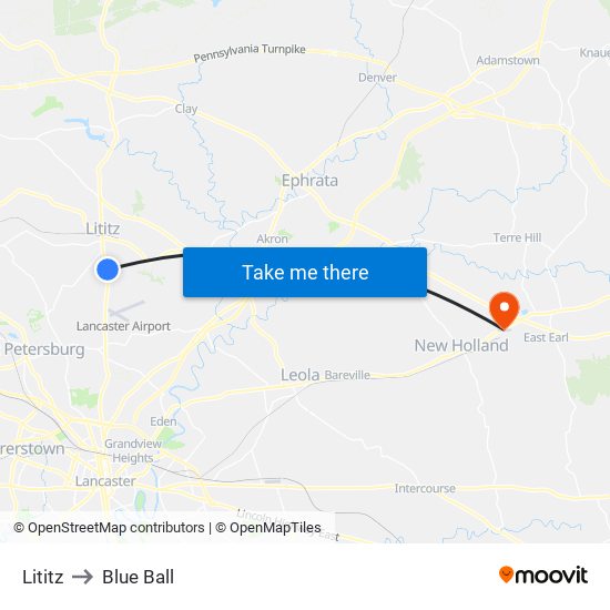 Lititz to Blue Ball map