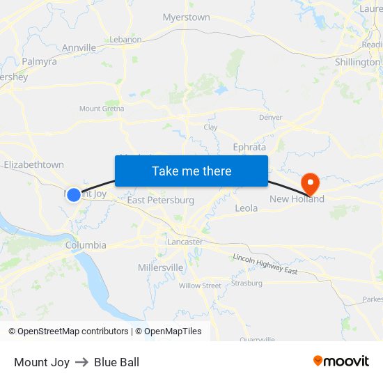 Mount Joy to Blue Ball map