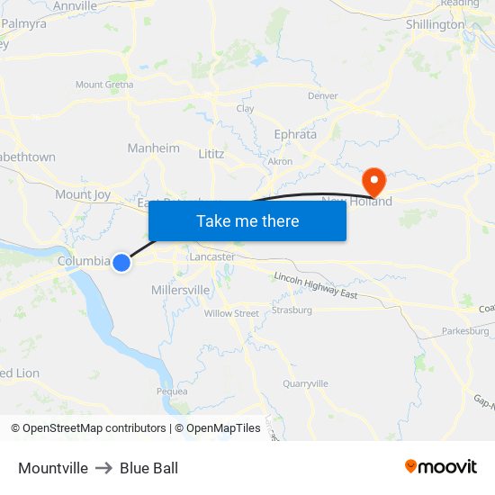 Mountville to Blue Ball map