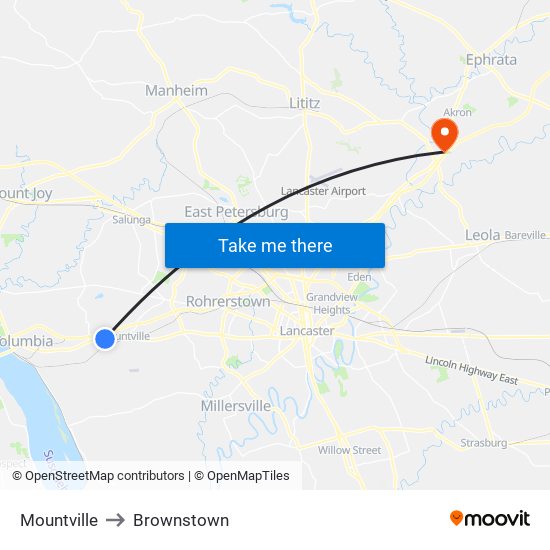 Mountville to Brownstown map