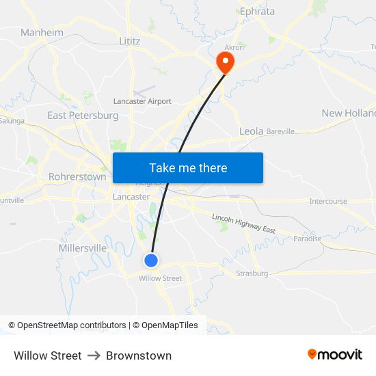 Willow Street to Brownstown map