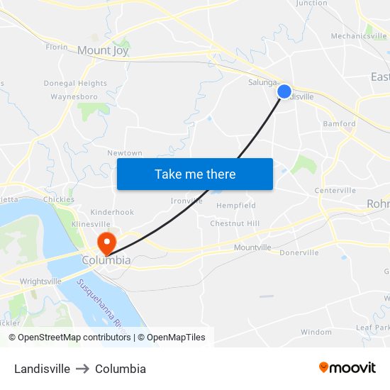 Landisville to Columbia map