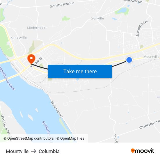 Mountville to Columbia map