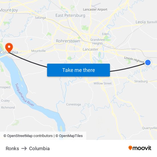 Ronks to Columbia map