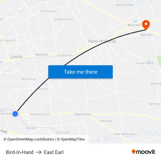 Bird-In-Hand to East Earl map