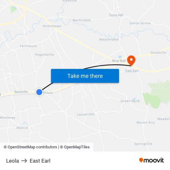 Leola to East Earl map