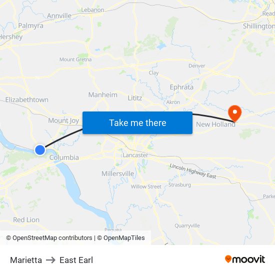 Marietta to East Earl map