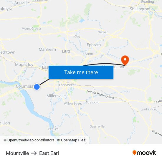 Mountville to East Earl map