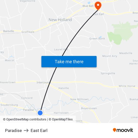 Paradise to East Earl map