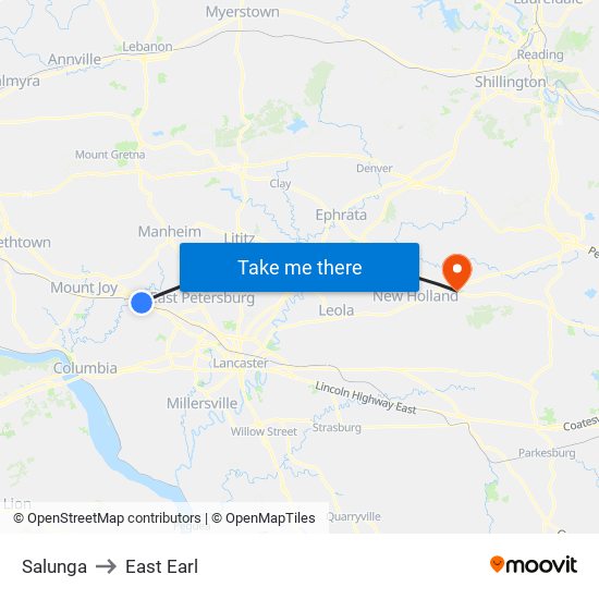 Salunga to East Earl map