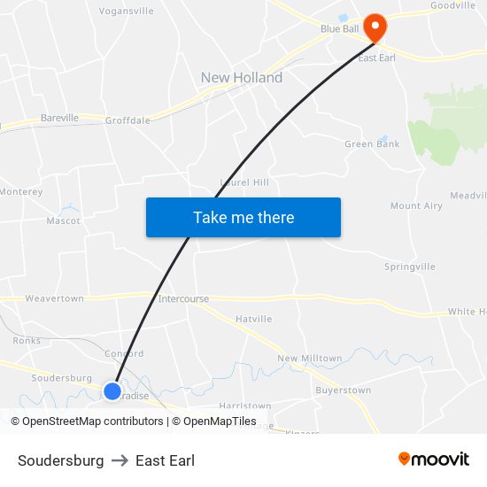 Soudersburg to East Earl map