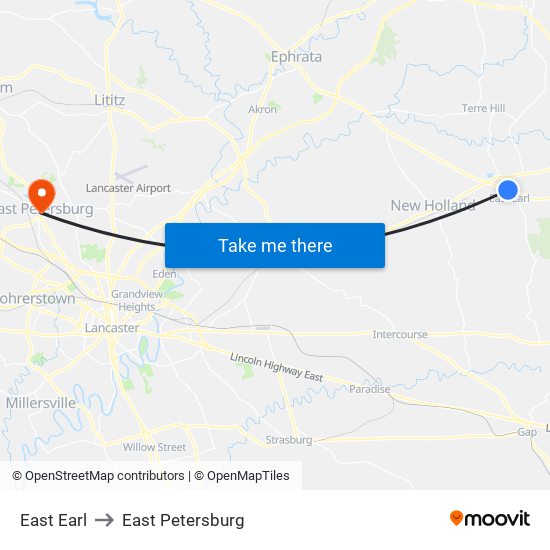 East Earl to East Petersburg map