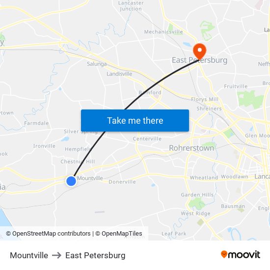 Mountville to East Petersburg map