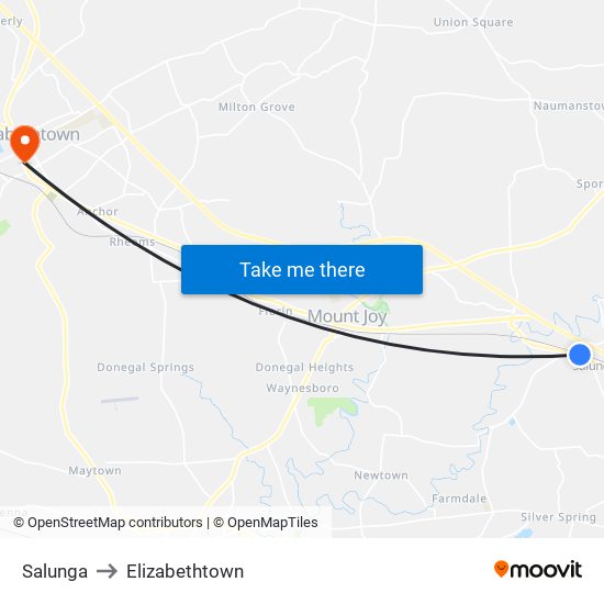 Salunga to Elizabethtown map