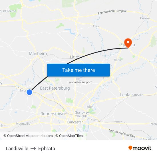 Landisville to Ephrata map