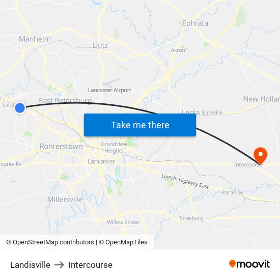 Landisville to Intercourse map