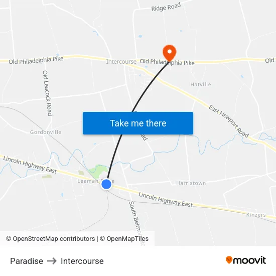 Paradise to Intercourse map