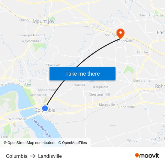 Columbia to Landisville map