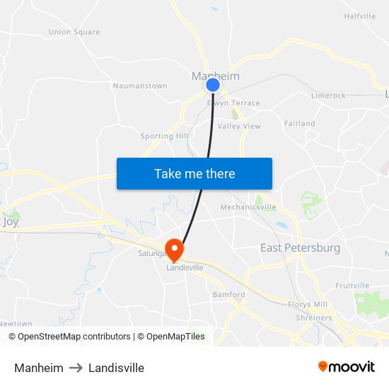 Manheim to Landisville map