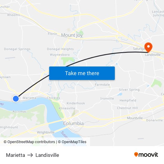 Marietta to Landisville map