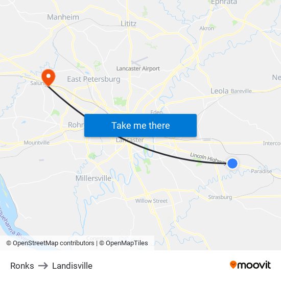 Ronks to Landisville map