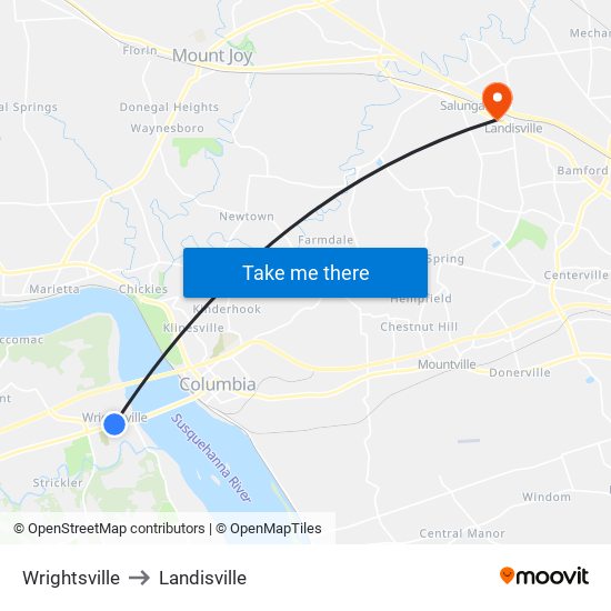 Wrightsville to Landisville map