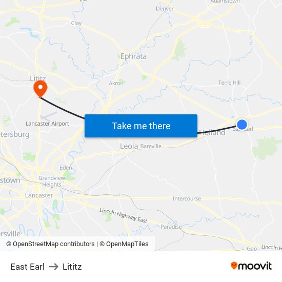 East Earl to Lititz map