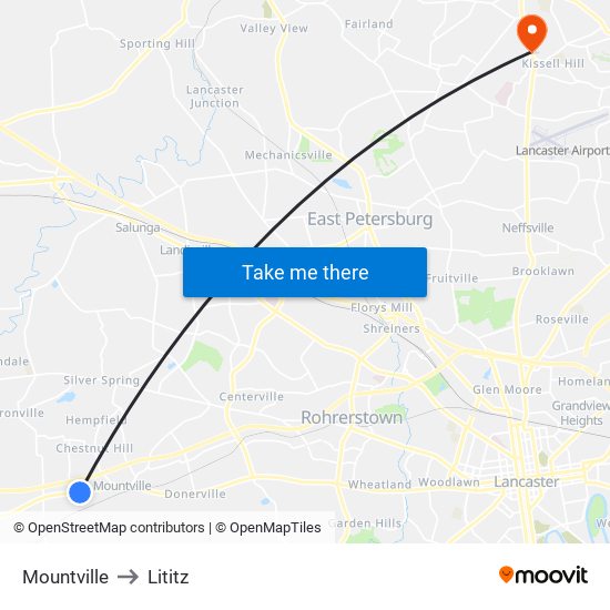 Mountville to Lititz map