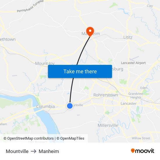 Mountville to Manheim map