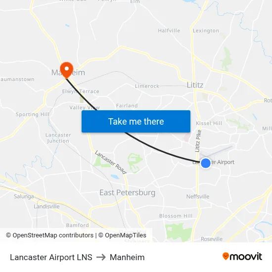 Lancaster Airport LNS to Manheim map