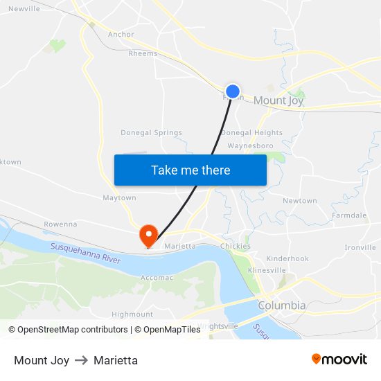 Mount Joy to Marietta map