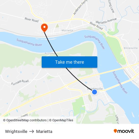 Wrightsville to Marietta map