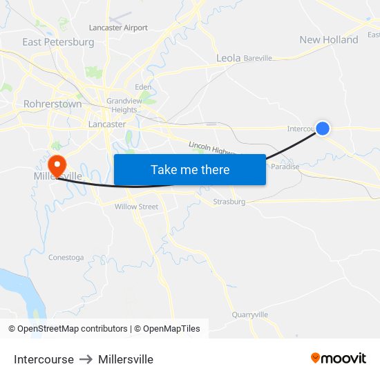 Intercourse to Millersville map