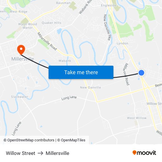 Willow Street to Millersville map