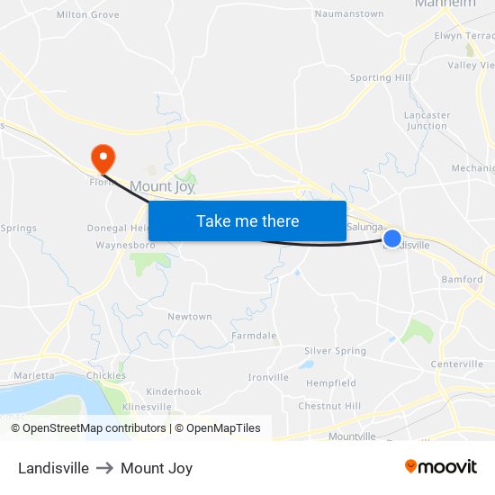 Landisville to Mount Joy map