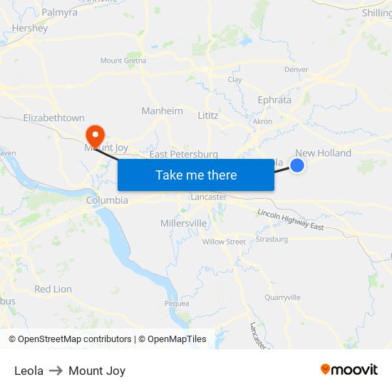 Leola to Mount Joy map