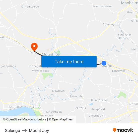 Salunga to Mount Joy map