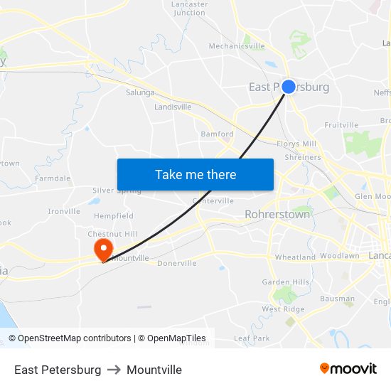 East Petersburg to Mountville map