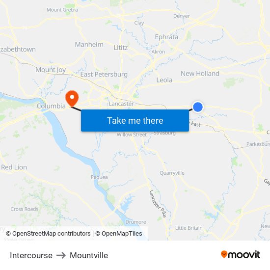 Intercourse to Mountville map