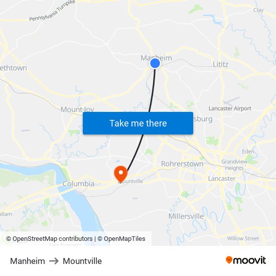 Manheim to Mountville map