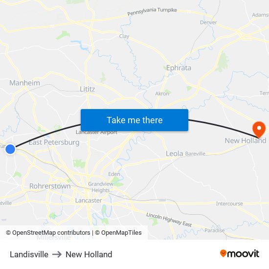 Landisville to New Holland map