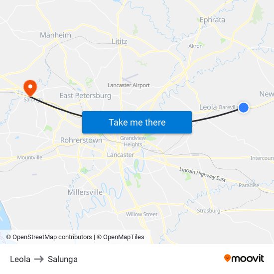 Leola to Salunga map