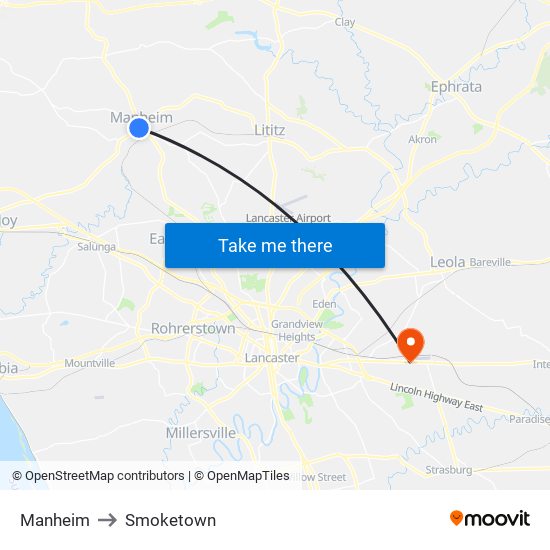 Manheim to Smoketown map