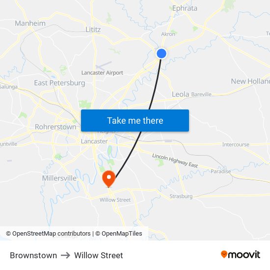 Brownstown to Willow Street map