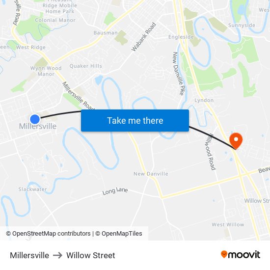 Millersville to Willow Street map