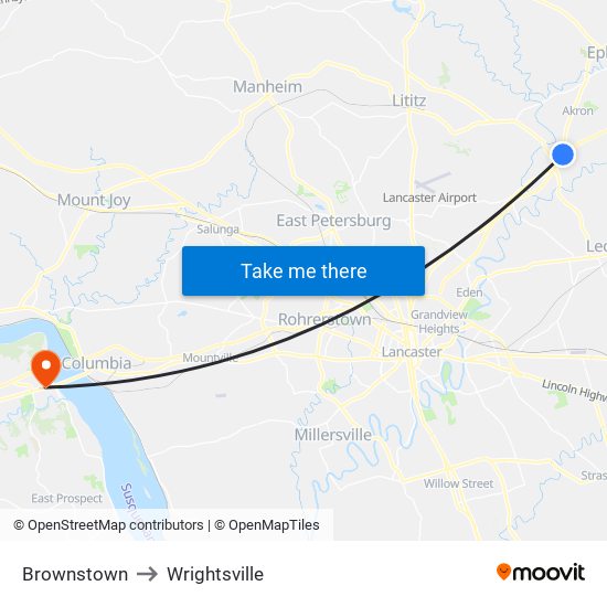 Brownstown to Wrightsville map