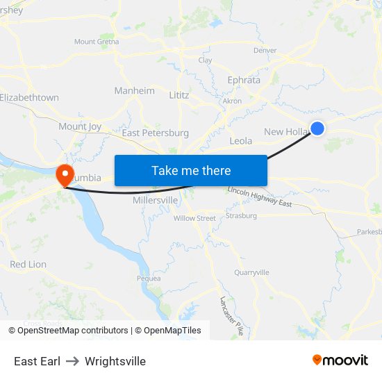 East Earl to Wrightsville map