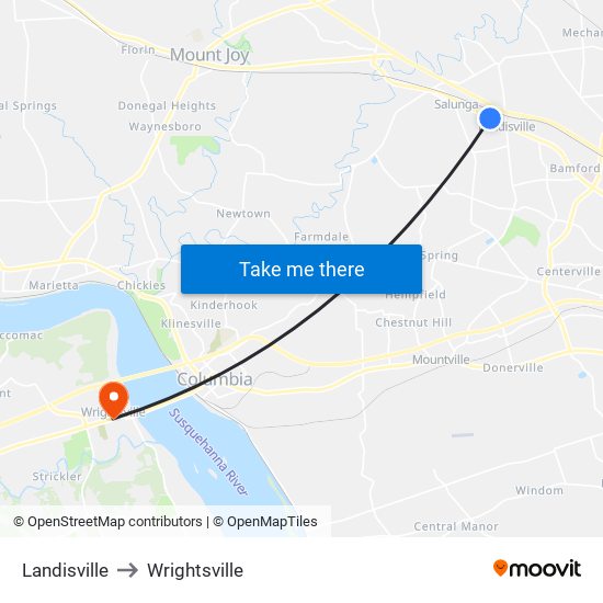 Landisville to Wrightsville map