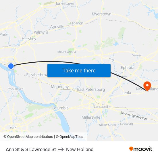 Ann St & S Lawrence St to New Holland map