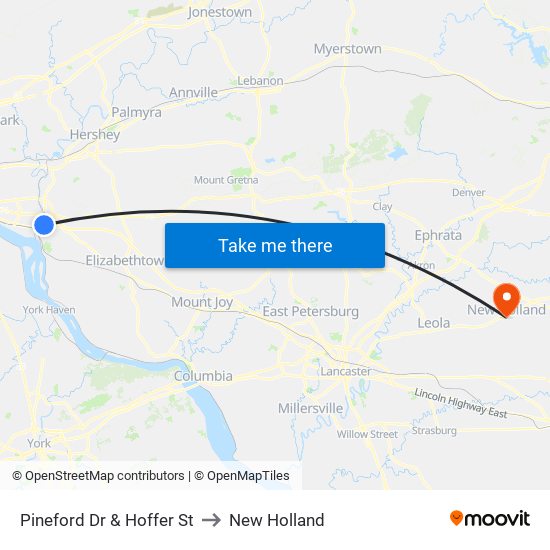 Pineford Dr & Hoffer St to New Holland map